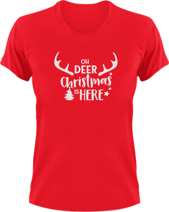 Oh Deer Christmas Is Here T-Shirtanimal, christmas, deer, jokes, Ladies, Mens, reindeer, snow, Unisex