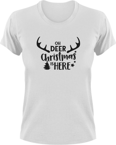 Oh Deer Christmas Is Here T-Shirtanimal, christmas, deer, jokes, Ladies, Mens, reindeer, snow, Unisex