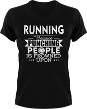 Load image into Gallery viewer, Running not punching T-Shirtathlete, Because punching people, Ladies, Mens, run, runner, running, sport, Unisex
