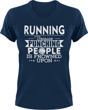 Load image into Gallery viewer, Running not punching T-Shirtathlete, Because punching people, Ladies, Mens, run, runner, running, sport, Unisex
