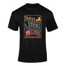 Load image into Gallery viewer, Skates Sticks And Wicked Hat Tricks T-ShirtLadies, Mens, Unisex, Wolves Ice Hockey
