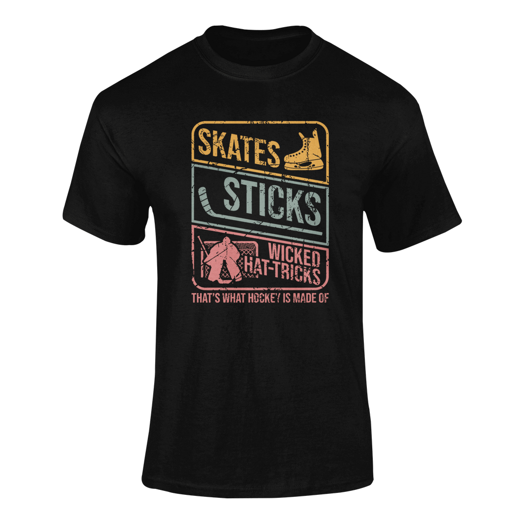 Skates Sticks And Wicked Hat Tricks T-ShirtLadies, Mens, Unisex, Wolves Ice Hockey