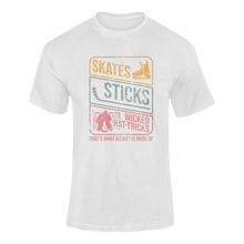 Load image into Gallery viewer, Skates Sticks And Wicked Hat Tricks T-ShirtLadies, Mens, Unisex, Wolves Ice Hockey
