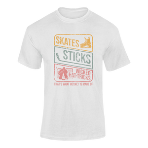 Skates Sticks And Wicked Hat Tricks T-ShirtLadies, Mens, Unisex, Wolves Ice Hockey