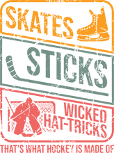 Load image into Gallery viewer, Skates Sticks And Wicked Hat Tricks T-ShirtLadies, Mens, Unisex, Wolves Ice Hockey

