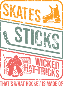 Skates Sticks And Wicked Hat Tricks T-ShirtLadies, Mens, Unisex, Wolves Ice Hockey