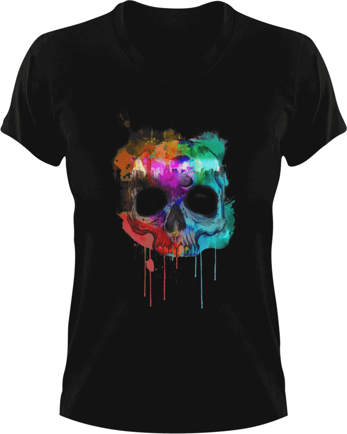 Skull with city line in paint T-ShirtLadies, Mens, painted, skulls, skyline, Unisex