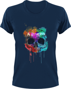 Skull with city line in paint T-ShirtLadies, Mens, painted, skulls, skyline, Unisex