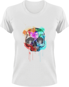 Skull with city line in paint T-ShirtLadies, Mens, painted, skulls, skyline, Unisex