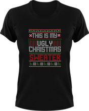 Load image into Gallery viewer, This Is My Ugly Christmas Sweater T-Shirtchristmas, elf, jokes, Ladies, Mens, snow, Unisex
