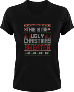 This Is My Ugly Christmas Sweater T-Shirtchristmas, elf, jokes, Ladies, Mens, snow, Unisex