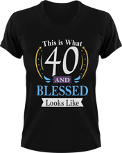 Load image into Gallery viewer, This is what 40 and Blessed Looks like 40th Birthday T-shirtbirthday, christian, Ladies, Mens, Unisex
