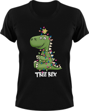 Load image into Gallery viewer, Tree Rex T-Shirtanimal, animals, christmas, Dinosaur, Ladies, Mens, rex, T-Rex, Unisex

