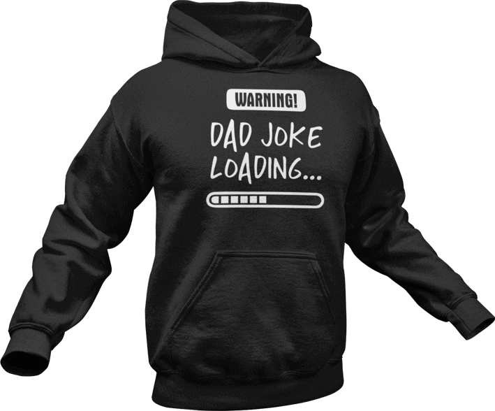 Warning dad joke loading printed on a black Hoodie