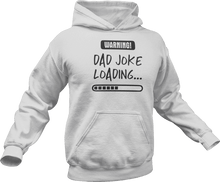 Load image into Gallery viewer, Warning dad joke loading printed on a Grey Melange Hoodie
