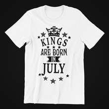 Load image into Gallery viewer, Kings are Born in July Birthday T-shirtbirthday, boy, dad, family, Mens, nephew, uncle, Unisex
