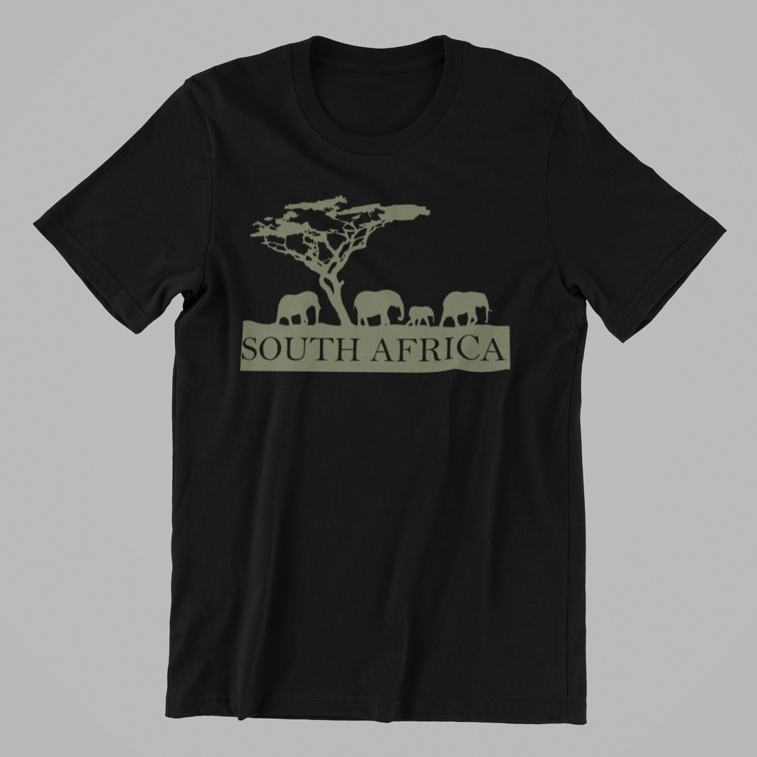 South Africa T-shirt printed in Oliveanimals, Butterfly, elephants, horse, Ladies, Mens, south africa, tree, Unisex
