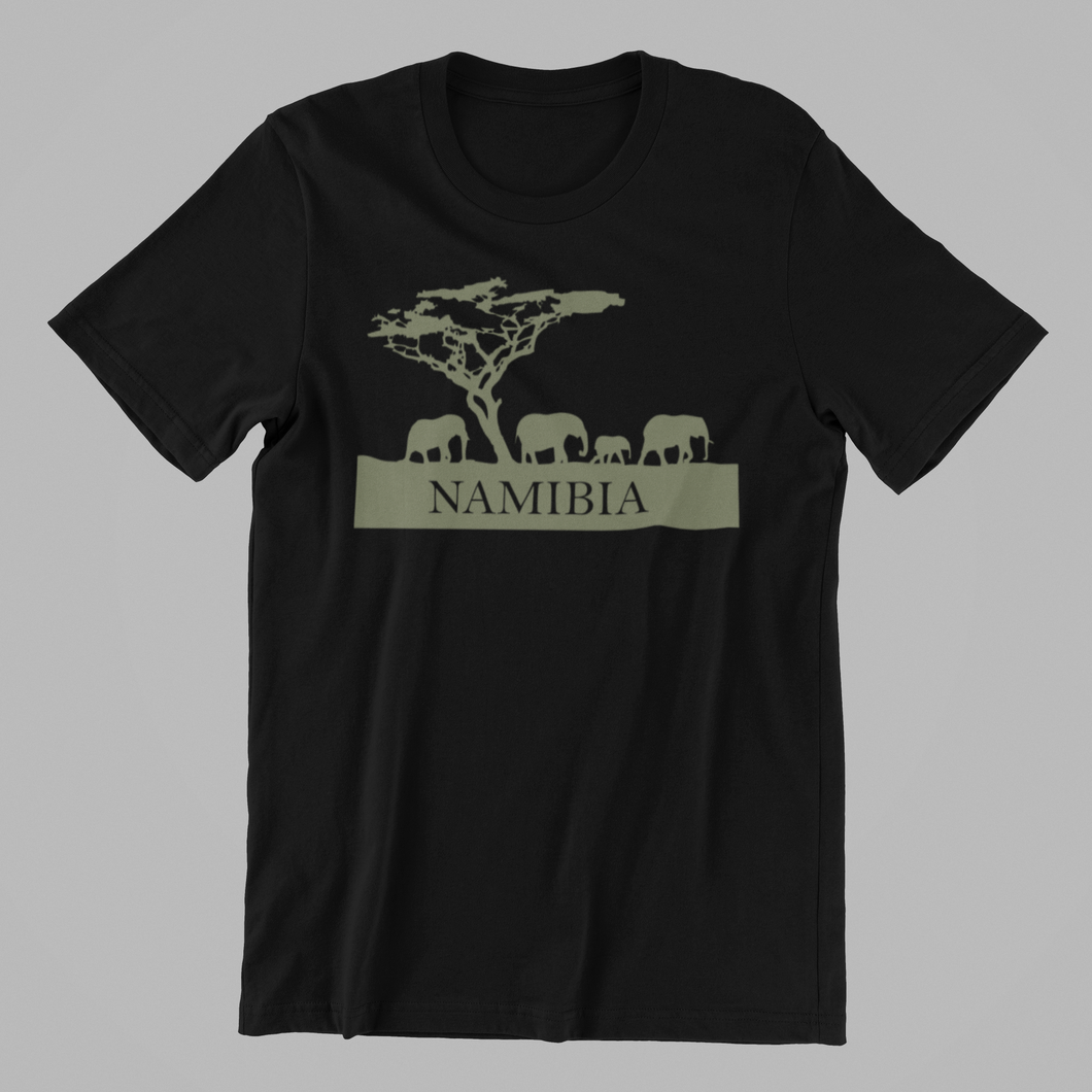 Namibia T-shirt printed in Oliveafrica, animals, dad, elephants, horse, Ladies, Mens, namibia, pets, tree, Unisex