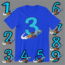 Load image into Gallery viewer, Kids Blue Shirt Rocket Birthday
