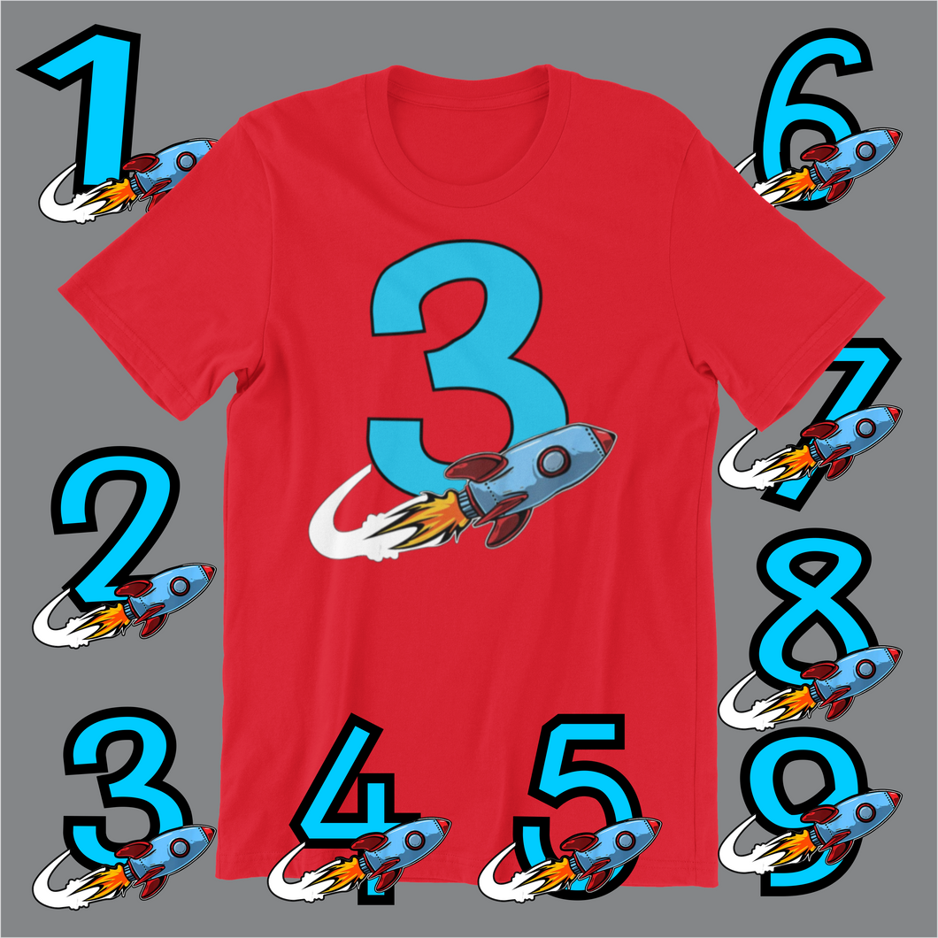 Kids Red Shirt Rocket Birthday