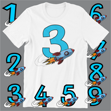 Load image into Gallery viewer, Kids White Shirt Rocket Birthday
