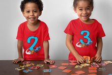 Load image into Gallery viewer, Kids Red Shirt Rocket Birthday
